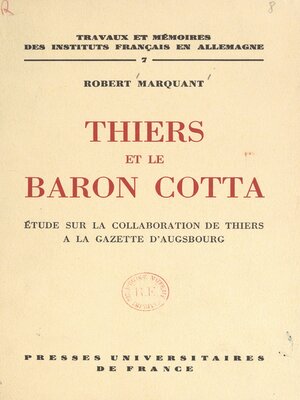 cover image of Thiers et le baron Cotta